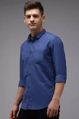 men's long sleeves solid navy blue shirt