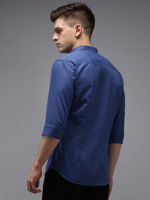 men's long sleeves solid navy blue shirt 3