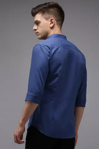 men's long sleeves solid navy blue shirt