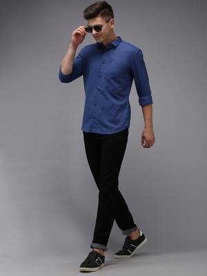 men's long sleeves solid navy blue shirt 4