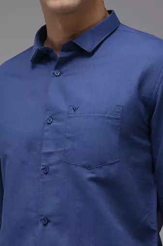 men's long sleeves solid navy blue shirt