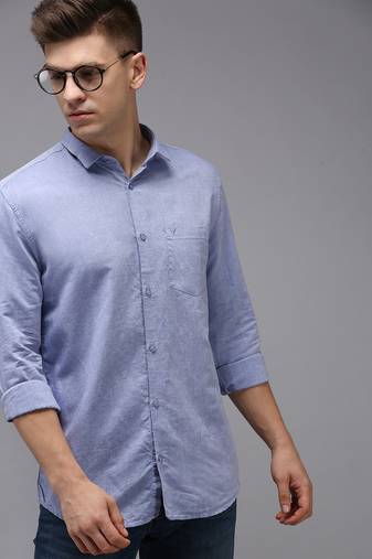 men's long sleeves solid blue shirt
