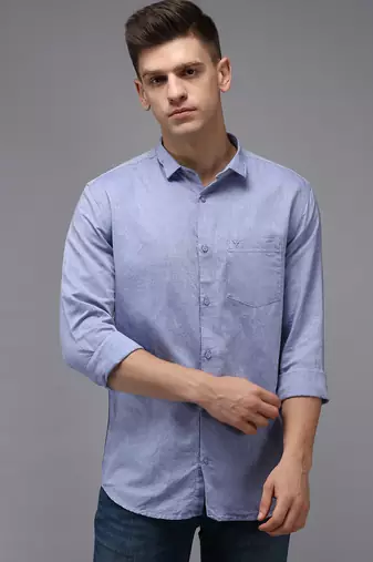 men's long sleeves solid blue shirt
