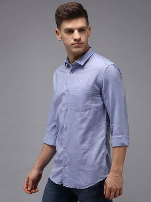 men's long sleeves solid blue shirt 3
