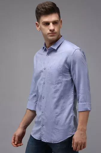 men's long sleeves solid blue shirt