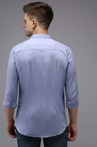 men's long sleeves solid blue shirt