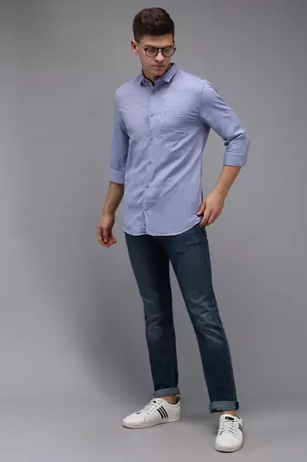 men's long sleeves solid blue shirt