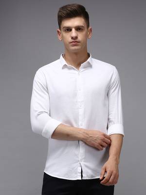 men's long sleeves solid white shirt 1