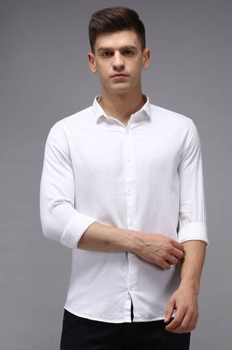men's long sleeves solid white shirt