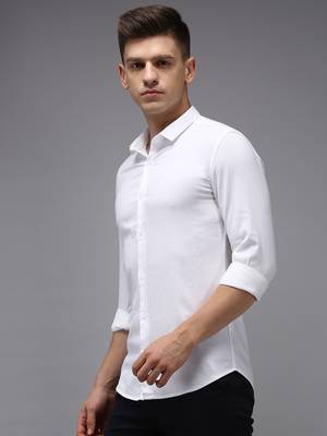 men's long sleeves solid white shirt 2