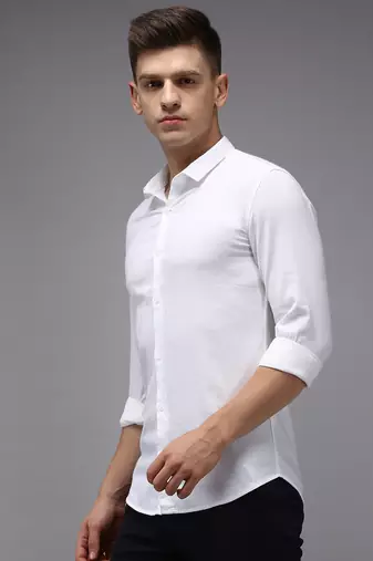 men's long sleeves solid white shirt