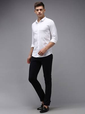 men's long sleeves solid white shirt 4