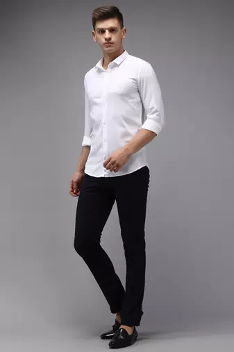men's long sleeves solid white shirt