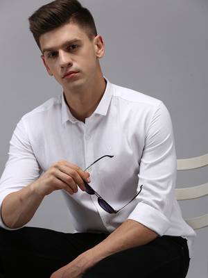 Showoff men's long sleeves solid white shirt 1