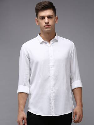 Showoff men's long sleeves solid white shirt 2