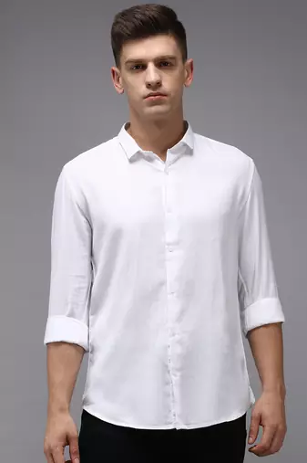 Showoff men's long sleeves solid white shirt