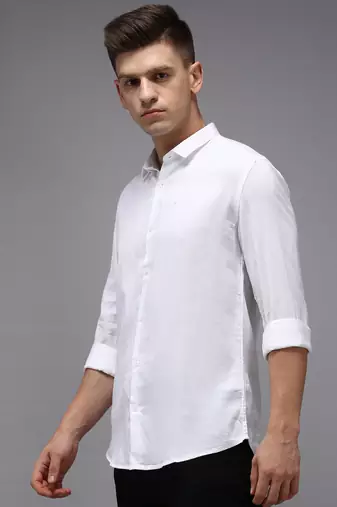 Showoff men's long sleeves solid white shirt