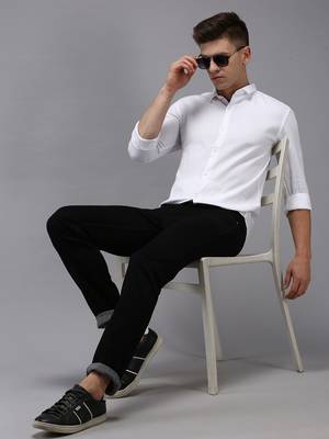 Showoff men's long sleeves solid white shirt 5