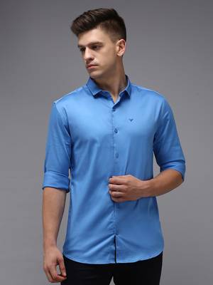 men's long sleeves solid blue shirt 1