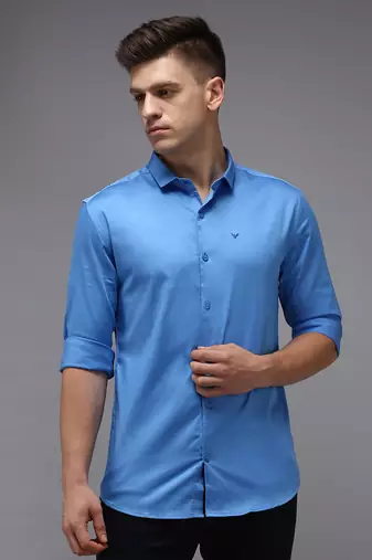 men's long sleeves solid blue shirt