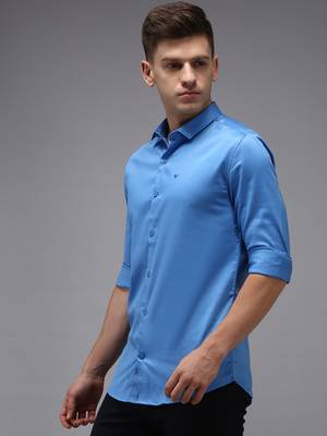 men's long sleeves solid blue shirt 2