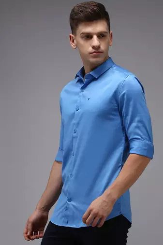 men's long sleeves solid blue shirt