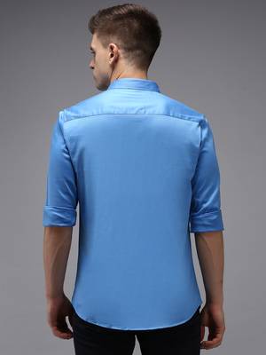 men's long sleeves solid blue shirt 3