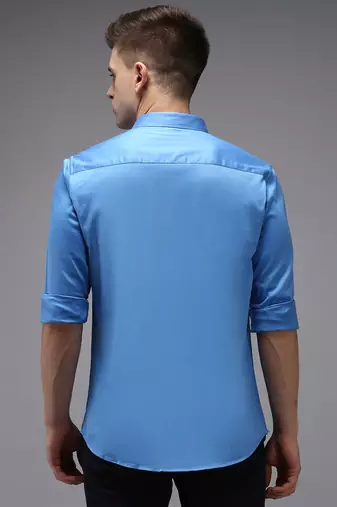 men's long sleeves solid blue shirt
