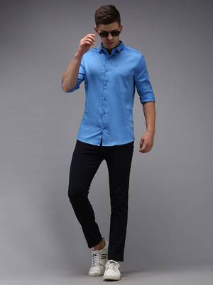 men's long sleeves solid blue shirt 4