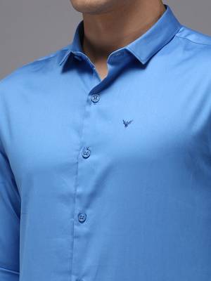 men's long sleeves solid blue shirt 5
