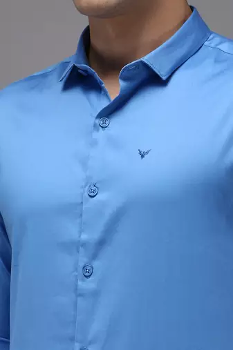men's long sleeves solid blue shirt