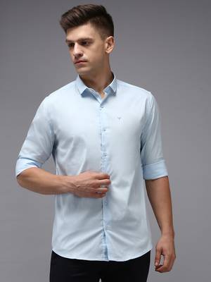 men's long sleeves solid blue shirt 1