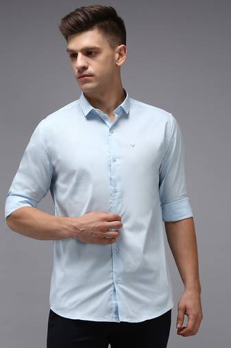 men's long sleeves solid blue shirt