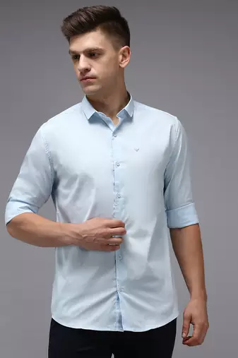 men's long sleeves solid blue shirt