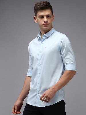 men's long sleeves solid blue shirt 2