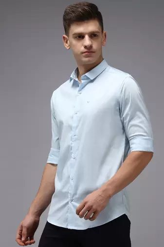 men's long sleeves solid blue shirt
