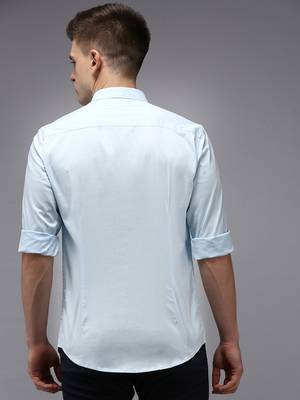 men's long sleeves solid blue shirt 3