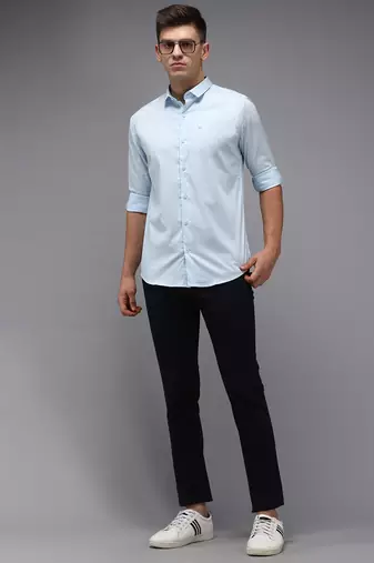 men's long sleeves solid blue shirt