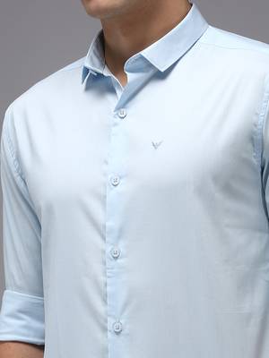 men's long sleeves solid blue shirt 5