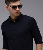 Showoff men's long sleeves textured navy blue shirt