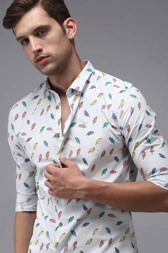 men's long sleeves conversational blue shirt