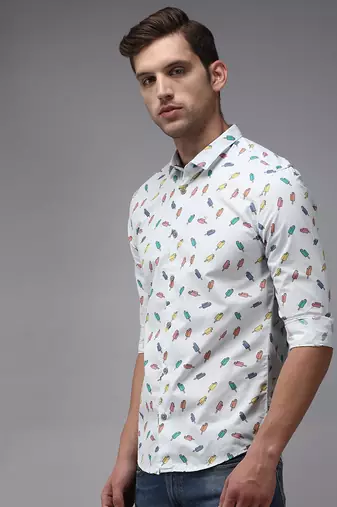 men's long sleeves conversational blue shirt