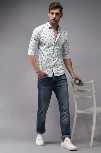 men's long sleeves conversational blue shirt