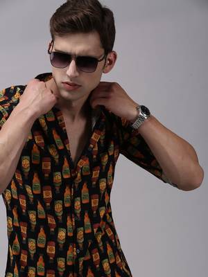 men's long sleeves conversational black shirt 1