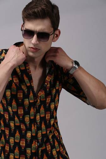 men's long sleeves conversational black shirt