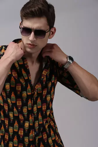 men's long sleeves conversational black shirt