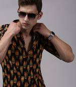 men's long sleeves conversational black shirt