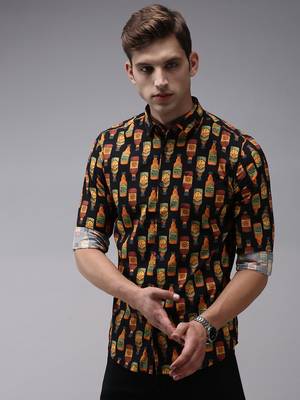 men's long sleeves conversational black shirt 2