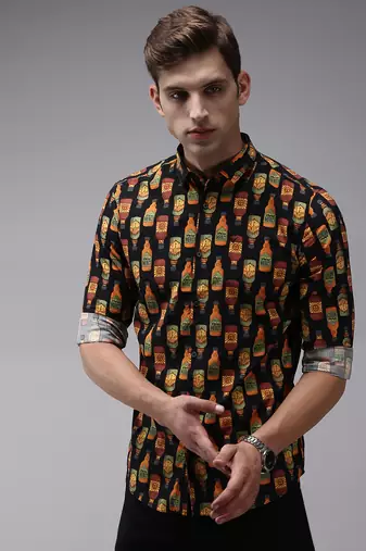 men's long sleeves conversational black shirt