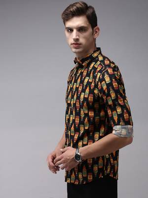 men's long sleeves conversational black shirt 3